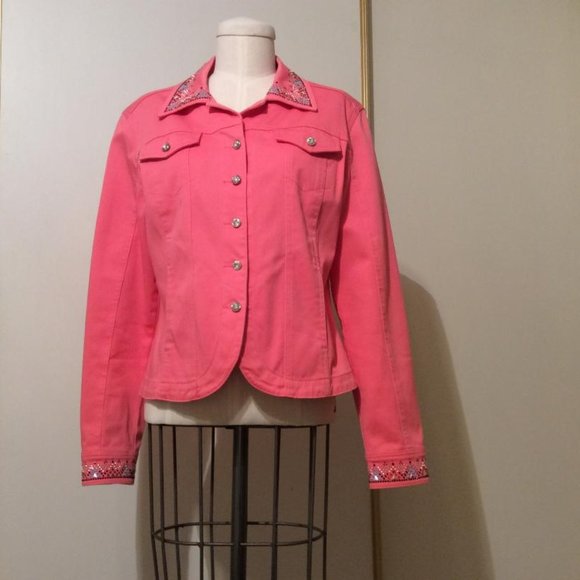 Christine Alexander NWOT Barbie Pink Denim Jacket Crystal Buttons Women Size S - Picture 2 of 8